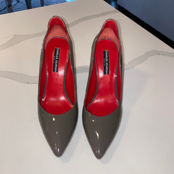 Charles Jourdan Edmond Gray Patent Stiletto Heel US Size 8M - Picture 1 of 8